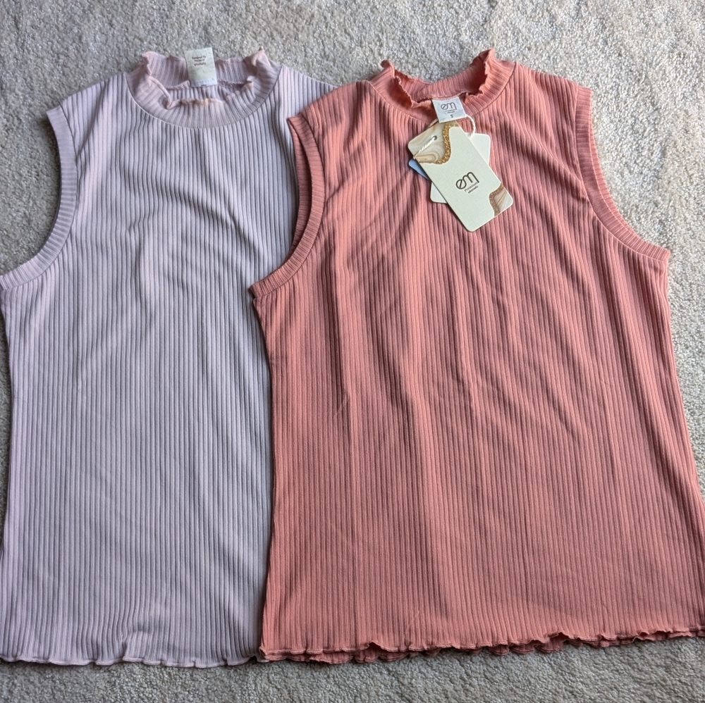 Ribbed Tank Tops - Light Pink and Coral